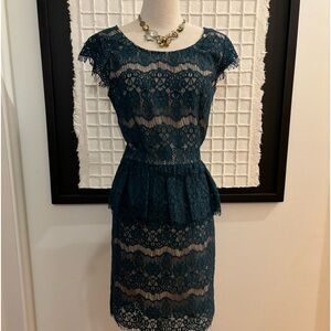 Anthropologie MAEVE Elsa Peplum Eyelash Lace Dress XS & Necklace Party Cocktail